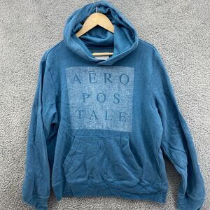 Aeropostale Sweater Mens Large Light Blue Hoodie Long Sleeve Retro Block Logo